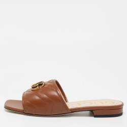 Pre Owned Gucci Brown Leather Jolie Mules Size 38.5