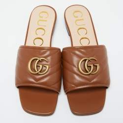 Pre Owned Gucci Brown Leather Jolie Mules Size 38.5