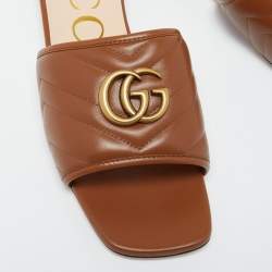 Pre Owned Gucci Brown Leather Jolie Mules Size 38.5