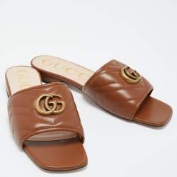 Pre Owned Gucci Brown Leather Jolie Mules Size 38.5