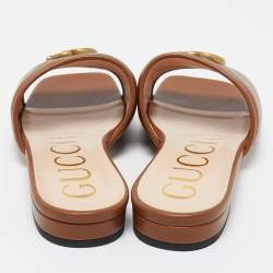 Pre Owned Gucci Brown Leather Jolie Mules Size 38.5