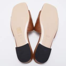 Pre Owned Gucci Brown Leather Jolie Mules Size 38.5