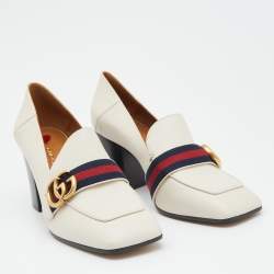 Pre Owned Gucci Cream Leather Peyton Loafer Pumps Size 39