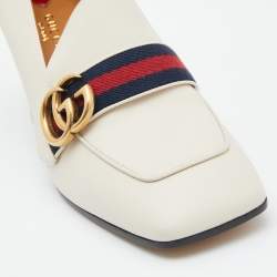 Pre Owned Gucci Cream Leather Peyton Loafer Pumps Size 39