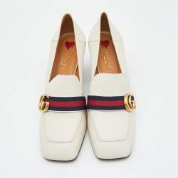 Pre Owned Gucci Cream Leather Peyton Loafer Pumps Size 39