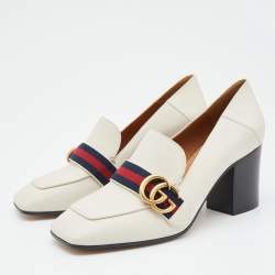 Pre Owned Gucci Cream Leather Peyton Loafer Pumps Size 39