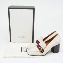 Pre Owned Gucci Cream Leather Peyton Loafer Pumps Size 39