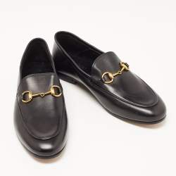 Gucci Black Leather Jordaan Slip On Loafers Size 36
