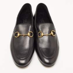 Gucci Black Leather Jordaan Slip On Loafers Size 36