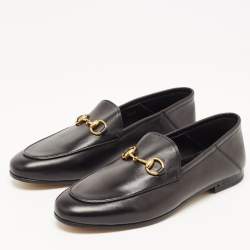 Gucci Black Leather Jordaan Slip On Loafers Size 36