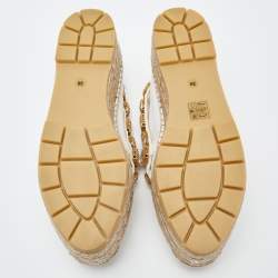 Gucci White Canvas Crystal Embellished Platform Espadrille Flats Size 38