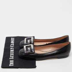 Gucci Black Leather Crystal Embellished G Ballet Flats Size 37