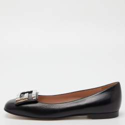 Gucci Black Leather Crystal Embellished G Ballet Flats Size 37