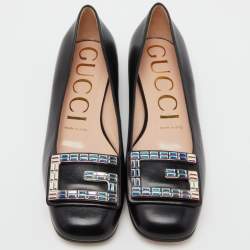 Gucci Black Leather Crystal Embellished G Ballet Flats Size 37