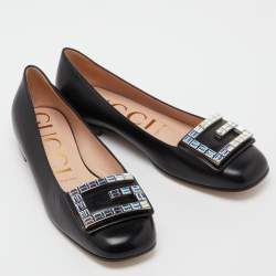 Gucci Black Leather Crystal Embellished G Ballet Flats Size 37