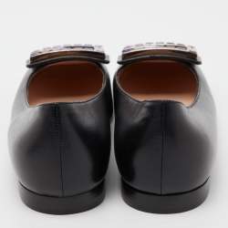 Gucci Black Leather Crystal Embellished G Ballet Flats Size 37