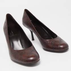 Pre Owned Gucci Brown GG Guccissima Leather Horsebit Pumps Size 37