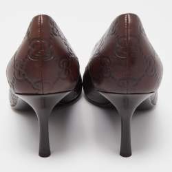 Pre Owned Gucci Brown GG Guccissima Leather Horsebit Pumps Size 37