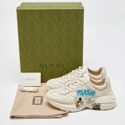 Gucci x Disney Donald Duck Cream Leather Rhyton Sneakers Size 38.5