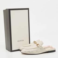 Gucci Grey Canvas Princetown Horsebit Mules Size 37