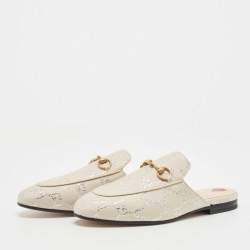 Gucci Grey Canvas Princetown Horsebit Mules Size 37