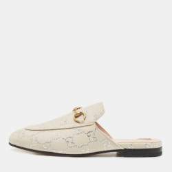 Gucci Grey Canvas Princetown Horsebit Mules Size 37