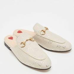 Gucci Grey Canvas Princetown Horsebit Mules Size 37