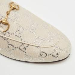 Gucci Grey Canvas Princetown Horsebit Mules Size 37