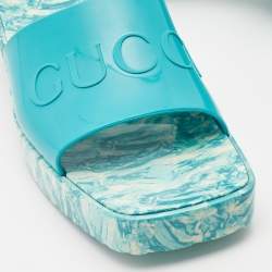 Gucci Green Rubber Marble Detail Block Heel Slide Sandals Size 40