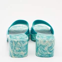 Gucci Green Rubber Marble Detail Block Heel Slide Sandals Size 40