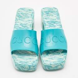 Gucci Green Rubber Marble Detail Block Heel Slide Sandals Size 40