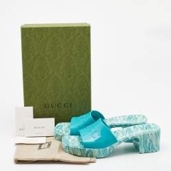 Gucci Green Rubber Marble Detail Block Heel Slide Sandals Size 40