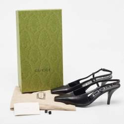 Pre Owned Gucci Black Leather Slingback Pumps Size 36