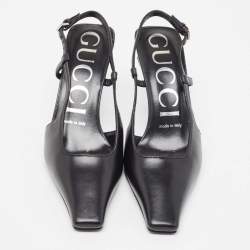 Pre Owned Gucci Black Leather Slingback Pumps Size 36