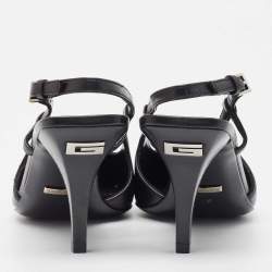 Pre Owned Gucci Black Leather Slingback Pumps Size 36