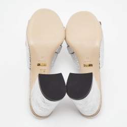 Gucci Silver Foil Leather GG Marmont Slide Sandals Size 41