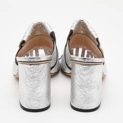 Gucci Silver Foil Leather GG Marmont Slide Sandals Size 41