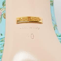 Pre Owned Gucci Blue Floral Print Leather Allie Sandals Size 40