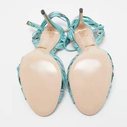 Pre Owned Gucci Blue Floral Print Leather Allie Sandals Size 40