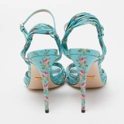 Pre Owned Gucci Blue Floral Print Leather Allie Sandals Size 40