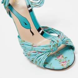 Pre Owned Gucci Blue Floral Print Leather Allie Sandals Size 40