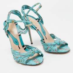 Pre Owned Gucci Blue Floral Print Leather Allie Sandals Size 40
