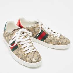 Pre Owned Gucci Brown/Beige GG Supreme Canvas Printed Bee Ace Sneakers Size 38