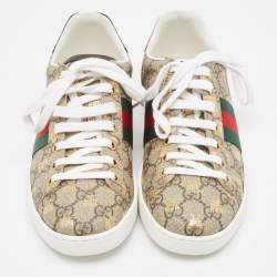 Pre Owned Gucci Brown/Beige GG Supreme Canvas Printed Bee Ace Sneakers Size 38
