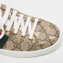 Pre Owned Gucci Brown/Beige GG Supreme Canvas Printed Bee Ace Sneakers Size 38