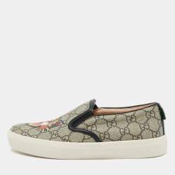 Gucci Black/Grey GG Supreme Canvas And Leather Tiger Slip On Sneakers Size 37.5