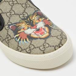 Gucci Black/Grey GG Supreme Canvas And Leather Tiger Slip On Sneakers Size 37.5