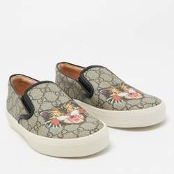 Gucci Black/Grey GG Supreme Canvas And Leather Tiger Slip On Sneakers Size 37.5