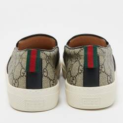 Gucci Black/Grey GG Supreme Canvas And Leather Tiger Slip On Sneakers Size 37.5