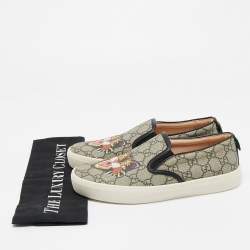 Gucci Black/Grey GG Supreme Canvas And Leather Tiger Slip On Sneakers Size 37.5